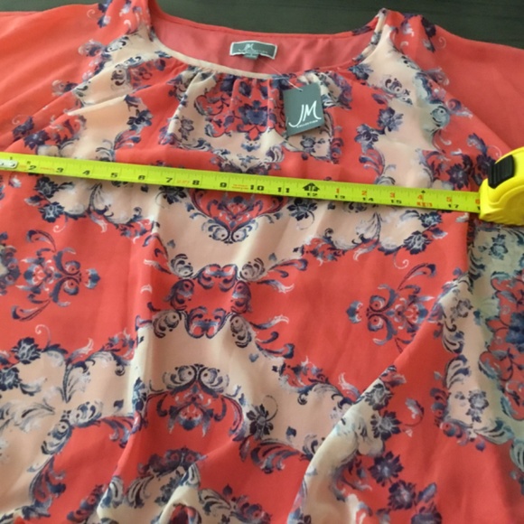 ☀️Sale  NWT JM Collection Flutter Sleeve  Floral Paisley in Coral & Blue Sz L - Picture 4 of 6
